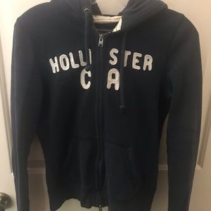 Navy blue hooded zip-up Hollister jacket
